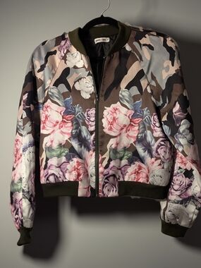 Floral Camo Bomber Jacket - Pink & Olive